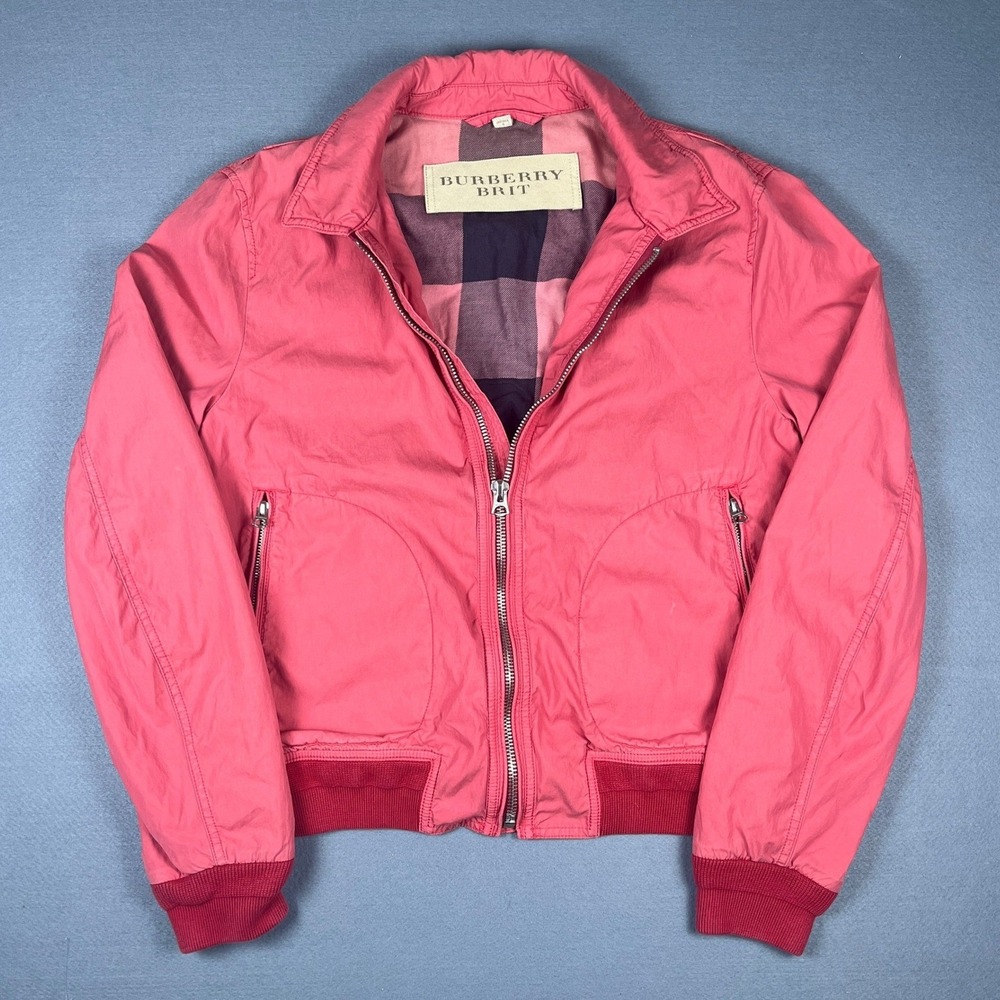 Burberry Brit Mens Bradford Salmon Pink Harrington Bomber Jacket Nova Check L - Picture 2 of 11